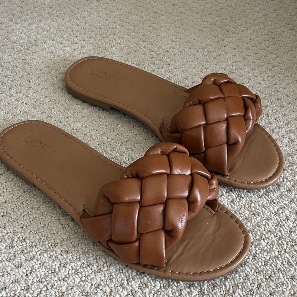 LOFT Tan Woven Slide Sandals